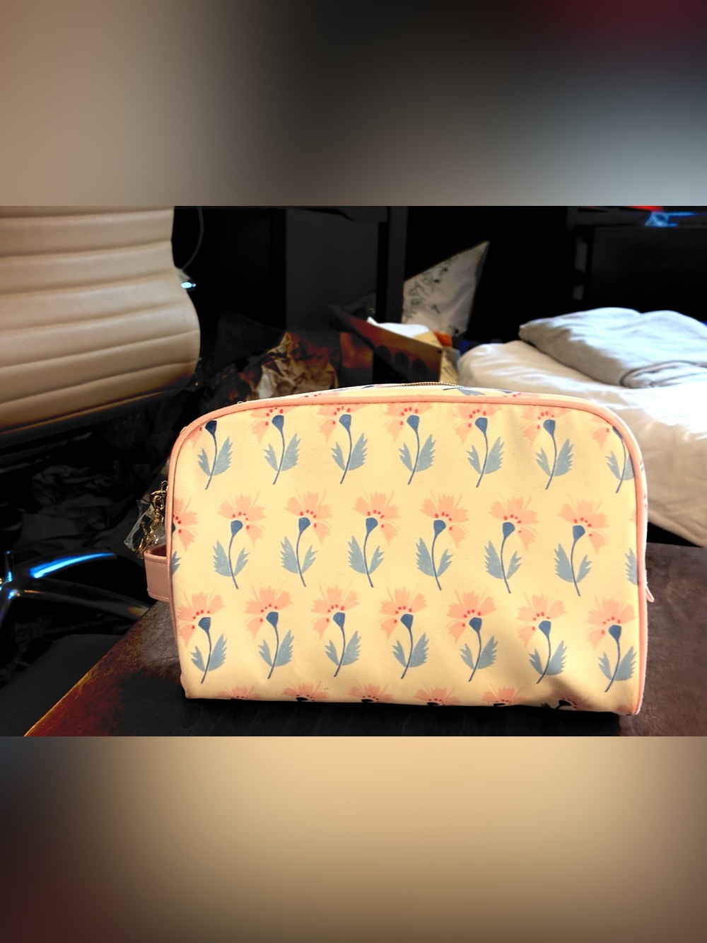 Floral Print Pink Cosmetic Bag